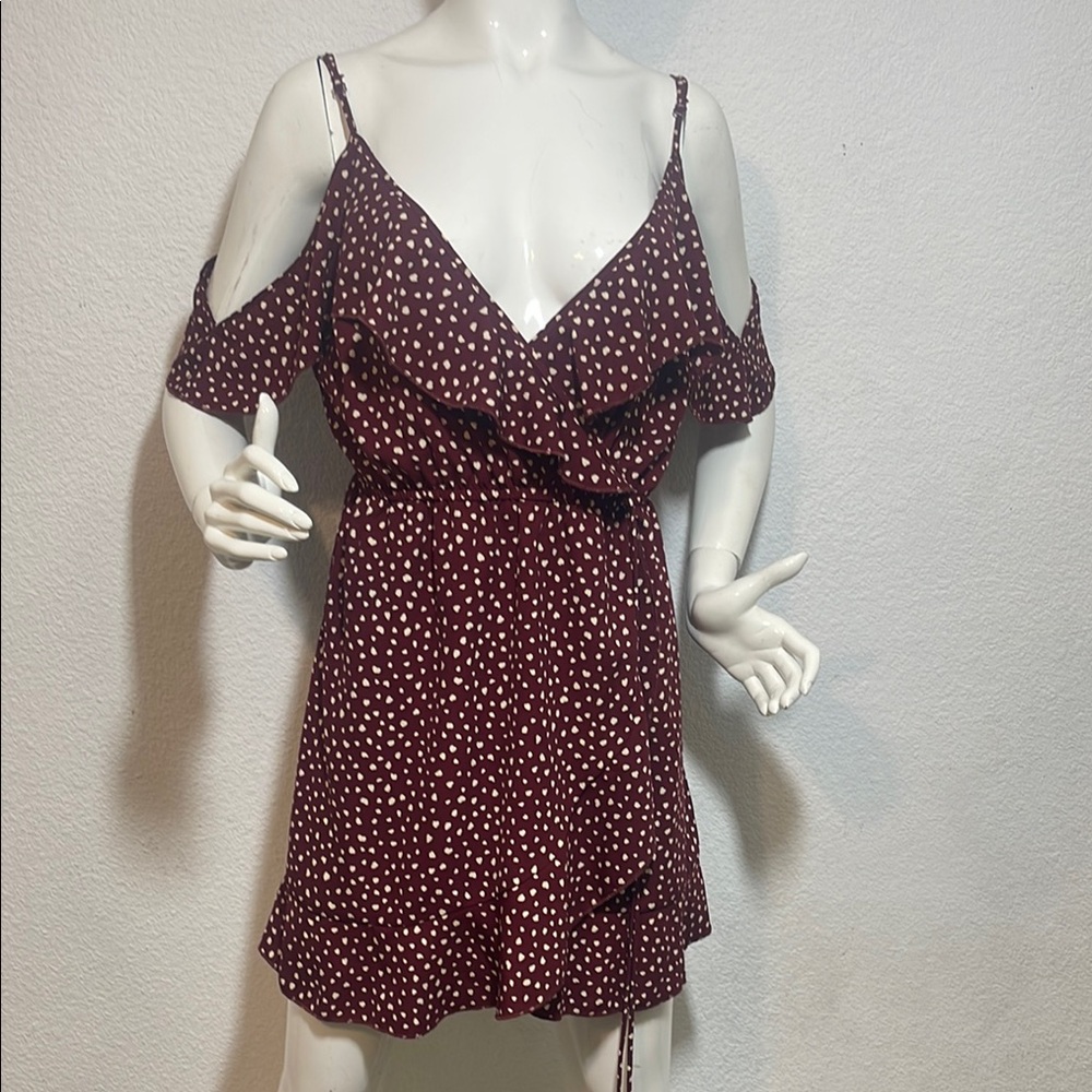 Elegant Burgundy Polka Dot Dress size L